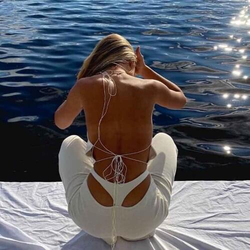 Women White Sexy Pant Summer 2021 Ribber Hollow Out Streetwear Jogger High Waist Harajuku Bandage Trousers Party Pants