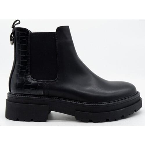Women casual black leather serpentine contracted temperament metal buckles bottom thick waterproof thick boot round head