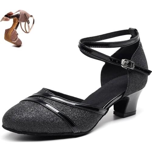 Women Closed Toe Latin Dance Shoes black gold Glitter Cloth Ballroom Salsa Dancing Shoes For Girls Practice Latino Dane-shoes