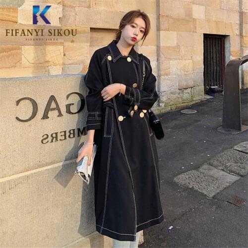 Autumn Women Trench coat Korean clothes Fashion Double Breasted Casual Long Trench coat Female Loose Outerwear High quality