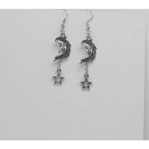 1 pair of antique long moon pentagram pendant earrings gift ladies accessories