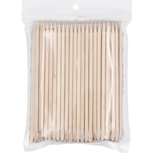 100pcs Nail Wooden Cuticle Pusher Nail Art Stickers Orange Wood Sticks Cuticle Removal Manicure Nail Art Tools