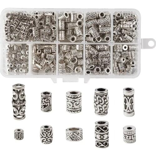 300pcs/box Tube Hollow Tibetan Antique Silver Color Beads Charms Bracelet Necklace For Women Man Jewelry Making Accessories