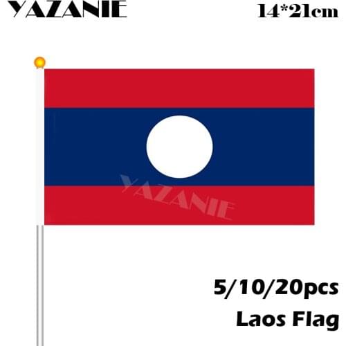 YAZANIE 14*21cm 5/10/20pcs Laos National Hand Waving Flag Wholesale Small Wave National Flag #8 Polyester Flag Drop Shipping