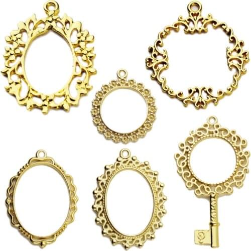 6Pcs Metal Frame Pendant Key Open Bezel Setting Cabochon UV Resin Charm Jewelry Making Casting Craft DIY