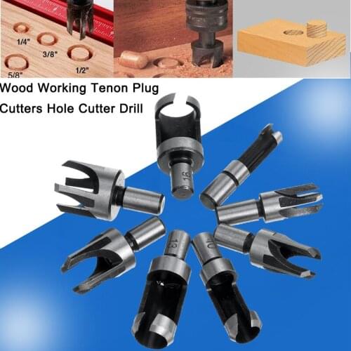 8pcs 3/8-inch Shank Carbon Steel Cutter Wooden Dowel Cutting Bits Cylindrical Claw Dowel Drill Bits Round Shank Combo Set