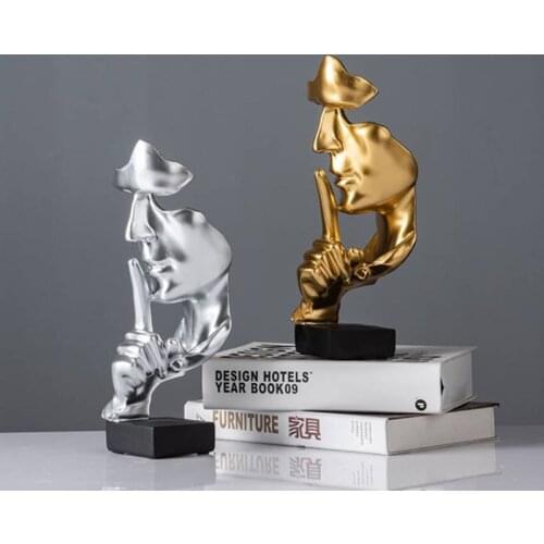 Home Decoration Accessories Silence Is Gold Statues for Decoration Human Face Statue Abstract Sculpture African Decoration Home