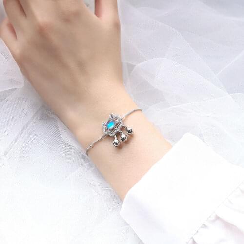 Moonstone Longevity Lock Bracelet Female Students Korean Simple Bell Chinese Style Girlfriend Bracelet Birthday Tanabata Gift