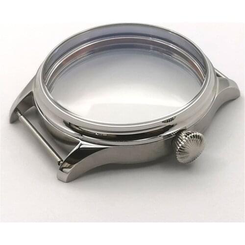 Mens Watch Case 44 mm Silver 316L Stainless Steel Fit Eta 6497/6498 ST3600/3620 Hand Winding Movement Waterproof Top Quality
