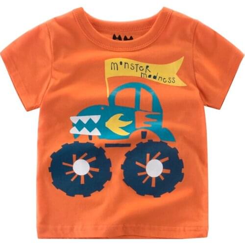 Kids T-shirt Orange Truck Boys Summer Shirt Youth T-shirt Children Summer Clothes