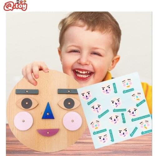 Kids Wooden emotion blocks face changing expression panel parent child interactive games Montessori educational toys girls boys
