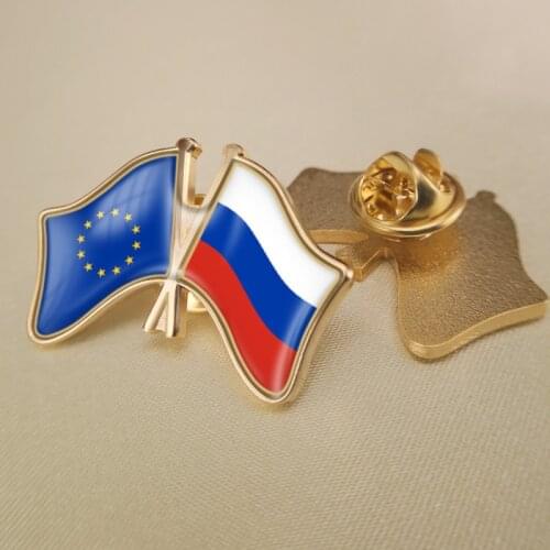 European Union and Russia Crossed Double Friendship Flags Lapel Pins