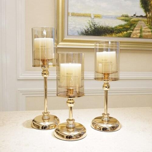 Crystal Gold Metal Wedding Candle Holders Glass Set Garden Modern Pillar Candle Holder Nordic Porta Velas Home Decor BW50ZT