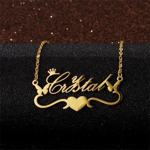 Customized Personalized Stainless Steel Name Necklaces for Women Custom Butterfly Pattern Nameplate Necklace Pendants Jewelry