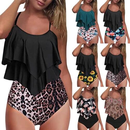 Womens Swimsuit 2021 Sexy High Waist Bikini Set Leopard Print Swimwear Ruffles Strap Top Swimming Suit Brazilian Beach Wear 2XL