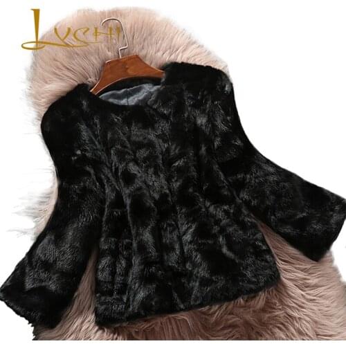 LVCHI Black Sexy Comfortable Mink Fur Coat Thin Warm Design Ladies Fur Fashion Women Mink Coats High Quality Genuine Leather Fur