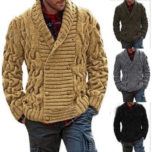 Double Breasted Mens Cardigan Sweater Jacket Casual Knitted Sweaters For Men Fashion Solid Color Autumn Male Outerwear Coat Tops
