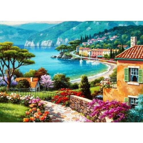 Seaside City, Beautiful Sea Scenery Sewing Kit Embroidery Needlework 14CT Unprinted Cross Stitch Kits DIY Handmade Home Decor