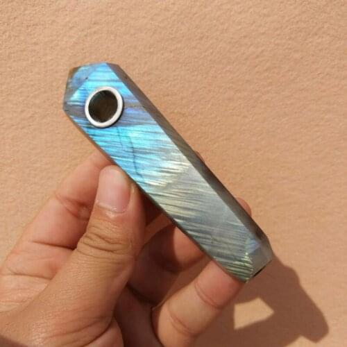 Natural Quartz Labradorite crystal smoking pipe wand to treat smoking pipe