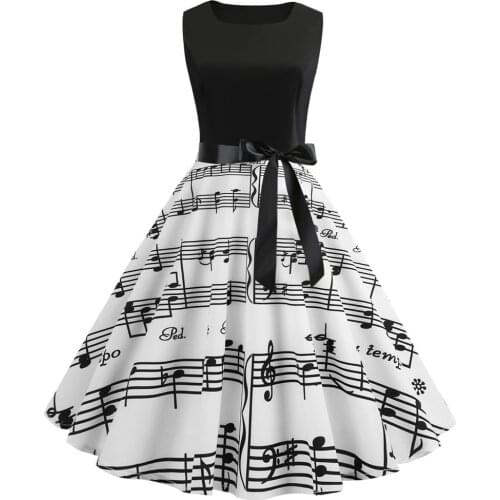 Summer New Sleeveless Note Wave Dot Printing Big Swing Dress In Stock