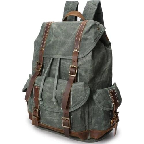 New Multifunction Vintage Leather Military Waterproof Canvas Mens Backpack Backpacking Rucksack Luxury Brand Cow Leather