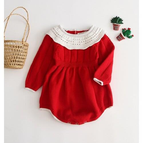 Newborn Clothes Autumn Winter Jumpsuit Female Baby Girl Doll Collar Long Sleeve Cotton Romper Knit Overalls Infant Romper 6M-3T