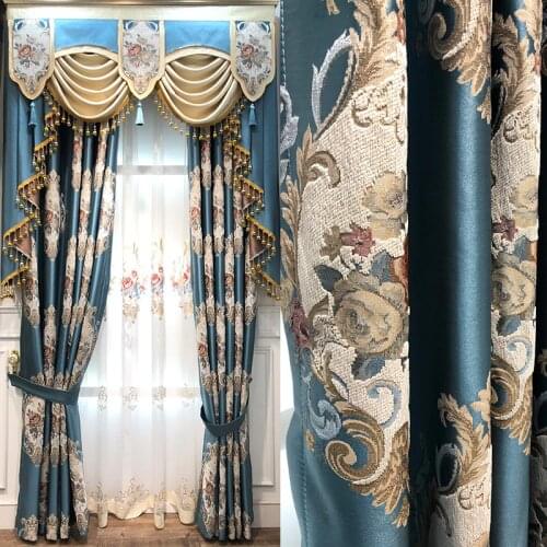 Mid-to-high-end European Style Semi-shading Jacquard Embroidered Fabric Finished Floor Curtains for Living Dining Room Bedroom