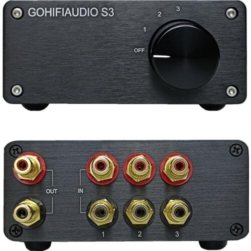 Premium 3 in 1 Out RCA Switch Box, Passive Stereo Signal Source selector, Audio switcher Splitter Box (Black)