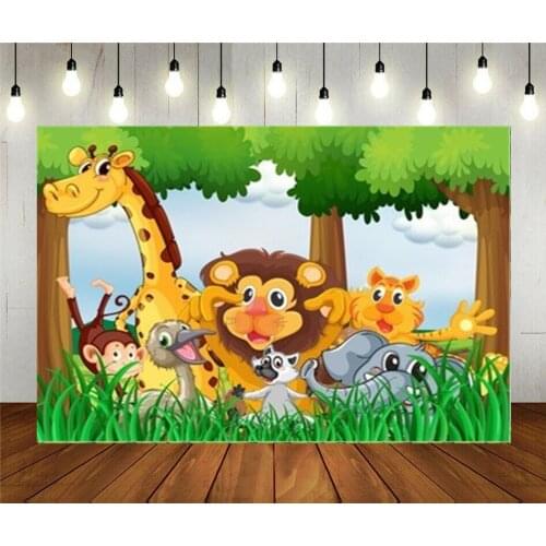 Photo Studio Props Photography Backdrop Forest With Playful Animals Vinyl Background Kids Birthday Party Decoration