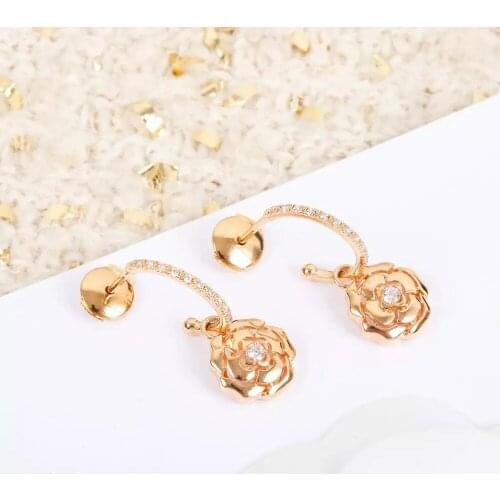 Hot Brand Camellia Luxury Fashion For women 925Sterling Silver High Quality Crystal Earrings Wedding Party Stud Earrings Jewelry