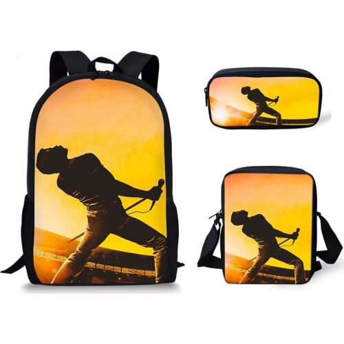 HaoYun Children School Bags Queen band Bohemian Rhapsody Print Large Shoulder Backpack 3Pcs/set Students Bookbag Kids Custom