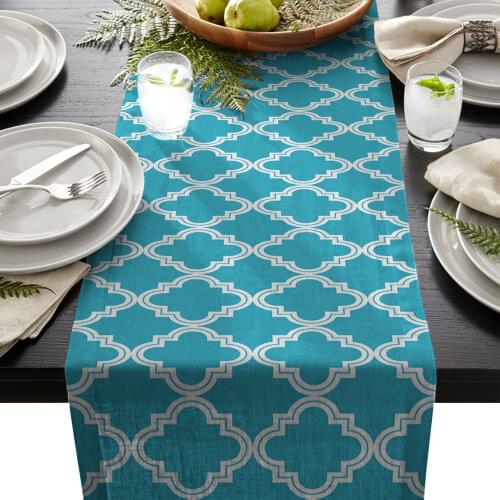 Blue Moroccan Geometric Checks Printed Table Runner Christmas Decorations for Home Table Runners for Wedding Party Home Decor