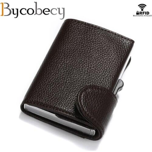 Bycobecy 2021 Smart Wallet RFID Single Safety Box Credit Card Holder Vintage PU Leather Soft Men and Women Pop Up Card Wallet
