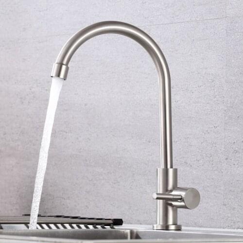 Kitchen Faucets Sink Water Faucet 360 Degree Swivel Faucet Single Holder Single Hole 304 Stainless Steel Square Single Cold Tap