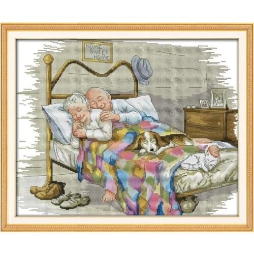 The Old Married Couple Counted Cross Stitch 11CT 14CT Printed Fabric Embroidery Kits DIY Handmade Needlework Home Decor Painting