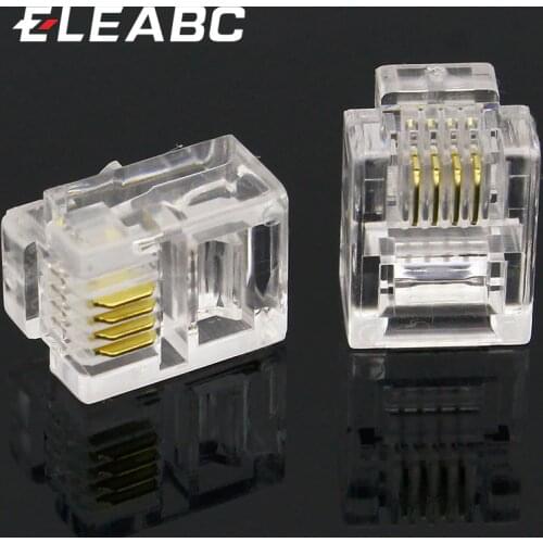 100Pcs 4P4C 4 Pins 4 Contacts RJ10 Telephone Modular Plug Jack, RJ10 Handset Connector