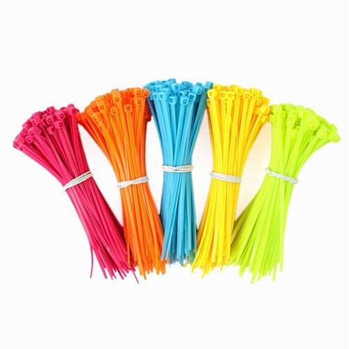 Bright Color 100Pcs Practical Self-Locking Nylon Plastic Wire Cable Cord Zip Ties Strap Random Color