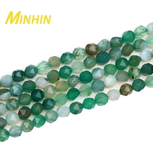 MINHIN 8mm Natural Irregular Green Stone Beads Round Loose Spacer Beads for Jewely Making Bracelet Necklace DIY Accessory