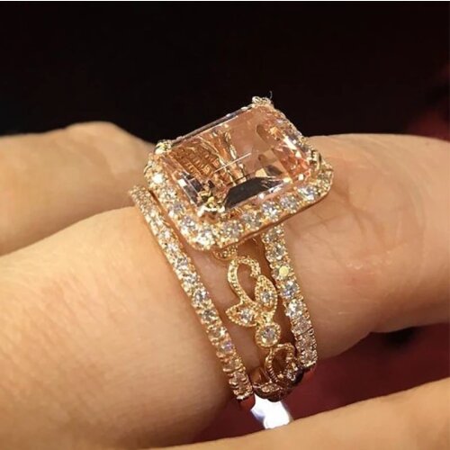 2019 New Arrivals Fashion Big Stone Square Rings Champagne Zircon Ring For Women Bridal Wedding Jewelry Material Accessories