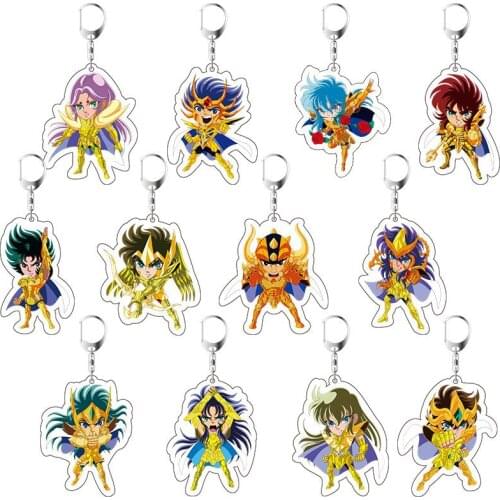 2019 Saint Seiya Keychain Double Sided Key Chain Acrylic Pendant Anime Accessories Cartoon Key Ring Cute Japanese Key Rings