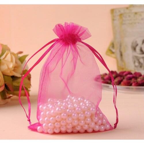 30x40cm Rose Red Organza Gift Bags 100pcs/Lot Large Drawstring Packaging Bags For Wreath Can Be Custom Logo