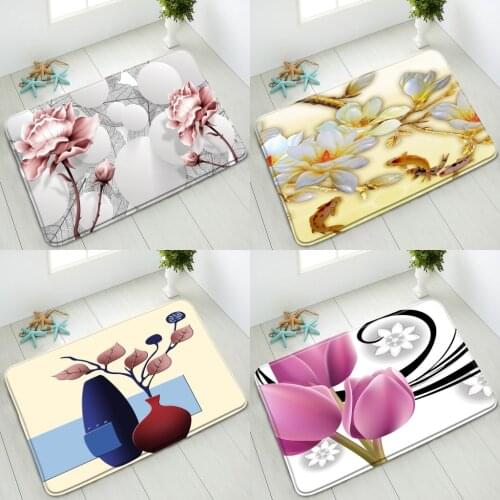 3D Stereo Flowers Non-Slip Bathroom Mat Bedroom Kitchen Doormat Rug Indoor Floor Mats Absorbent Home Carpet Washable Foot Pad