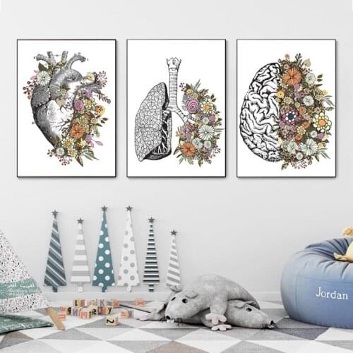 Abstract Heart Brain Organ Canvas Painting Colorful Flower Modern Poster and Prints Picture for Living Room Wall Art Decorative