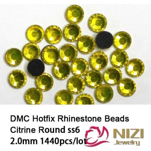 Free shipping High Quality ss6 2mm citrine color DMC Iron On Rhinestones hot fix rhinestones flat back 1440 pcs for diy