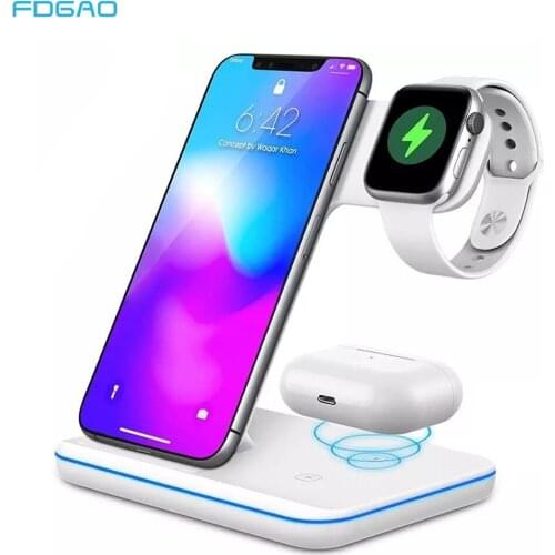 15W Qi Wireless Charger For iPhone 12 11 XS XR X 8 Samsung S21 QC 3.0 3 in 1 Fast Charging Station for Apple iWatch Airpods Pro