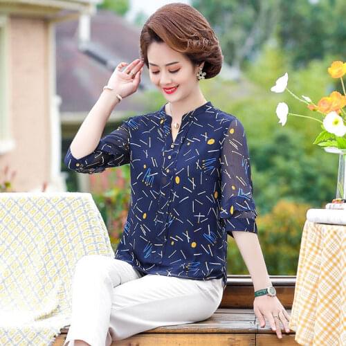 Fashion Women Shirts V-Neck Print Blouses Temperament Casual Femme Ladies Loose Spring Summer Blusas Tops MM0776
