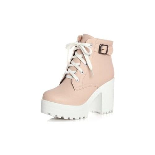 Spring autumn womens Martin boots round toe buckles high heel leisure boots