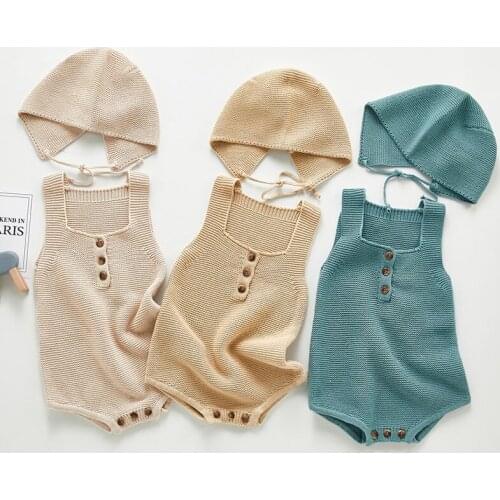 Kids Boy Girl Vest Rompers Clothes New 2020 Autumn Winter Infant Baby Boys Girls Knit Braces Rompers And Hat Clothing