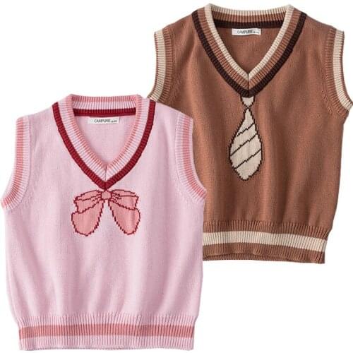 Elegant Boys Girls Sweater Vest Cotton Blend Autumn Fall Toddler Childrens Knitted Wear Waistcoat Kids Clothes