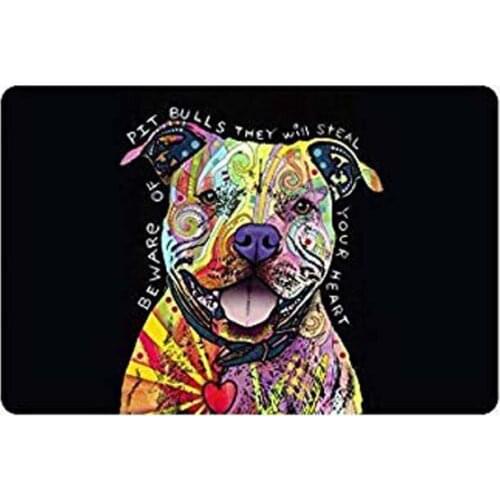Custom Pit Bull Dog, Beware of Pit Bulls They Will Steal Your Heart Indoor/Outdoor Doormat Door Mat Decor Rug Non Slip Mats 23.6